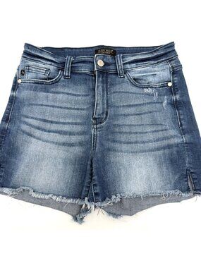 Judy Blue High Rise Cut Off Shorts Side Slit Medium Wash Mom Jeans  JB15228